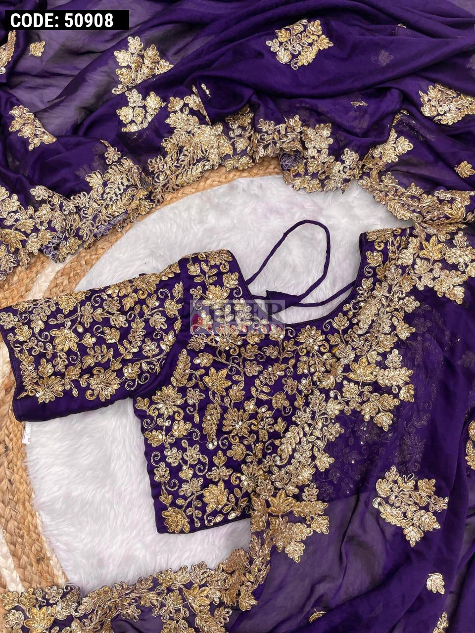 Purple fancy rangoli silk saree with embroidery and sequence work