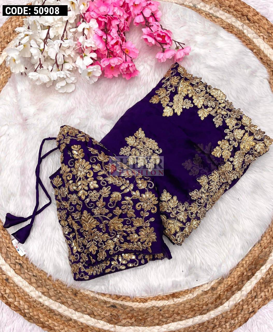 Purple fancy rangoli silk saree with embroidery and sequence work