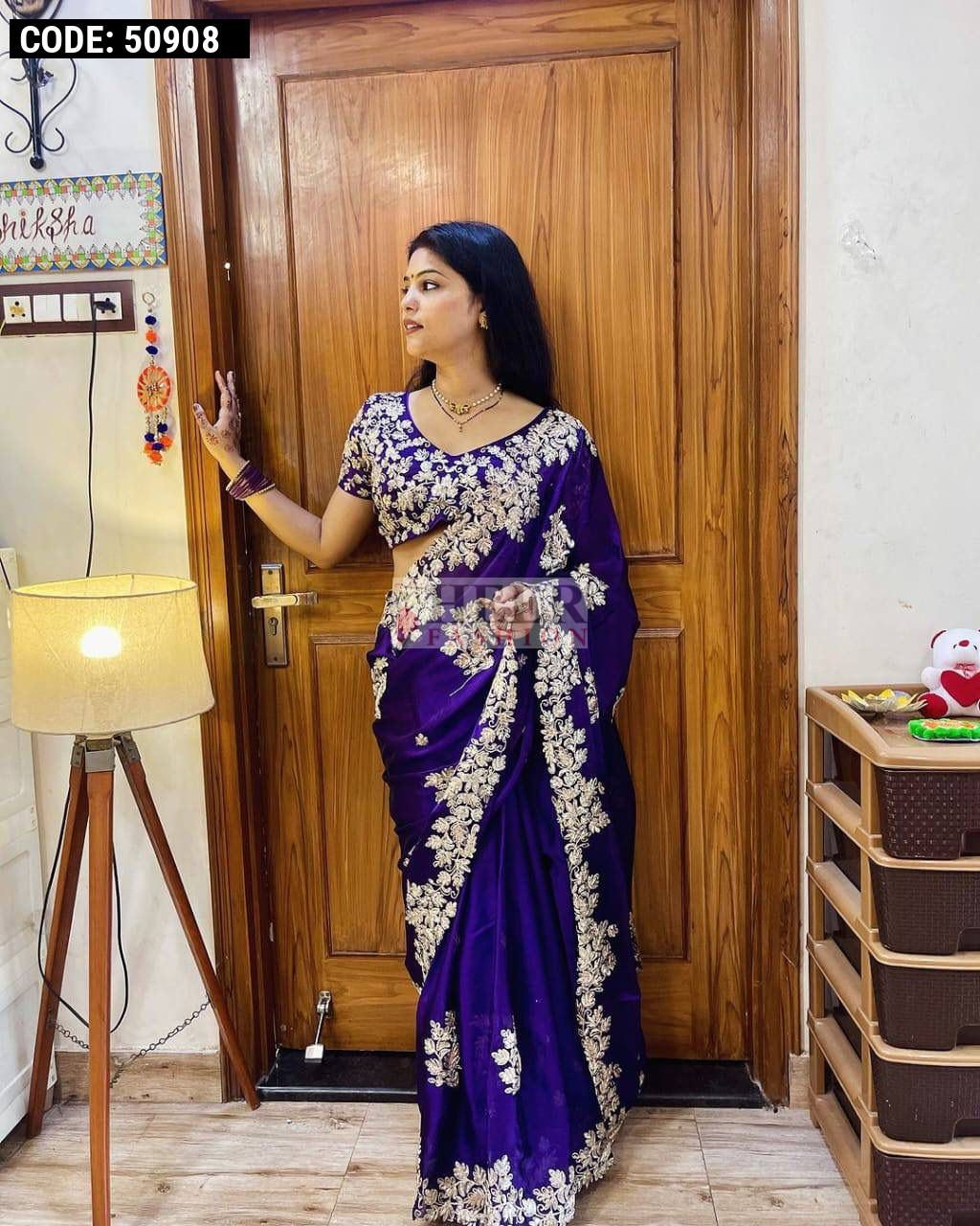 Purple fancy rangoli silk saree with embroidery and sequence work