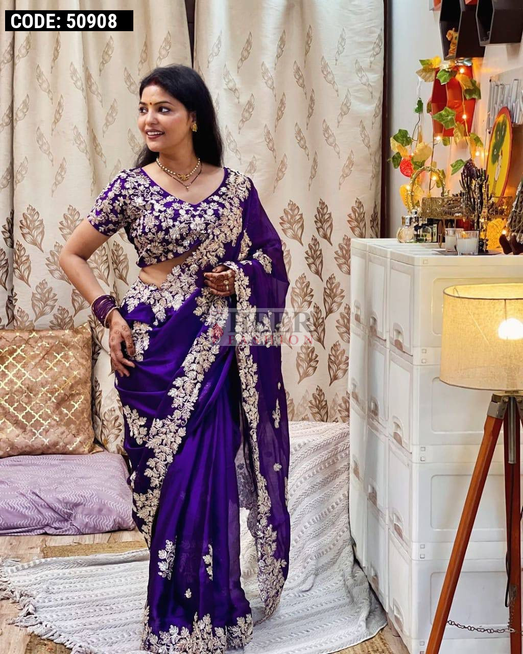 Purple fancy rangoli silk saree with embroidery and sequence work
