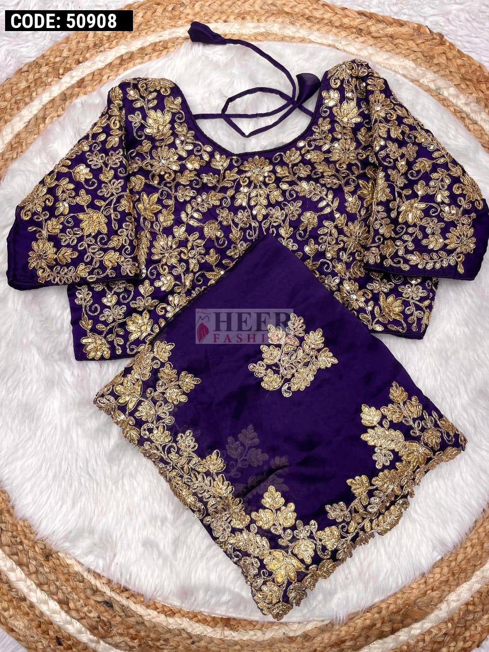 Purple fancy rangoli silk saree with embroidery and sequence work